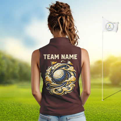 Personalized Women Sleeveless Golf Polo Shirt Retro Design Custom Name Team Golf Shirt, Golfing Gift| Blue NHT1555