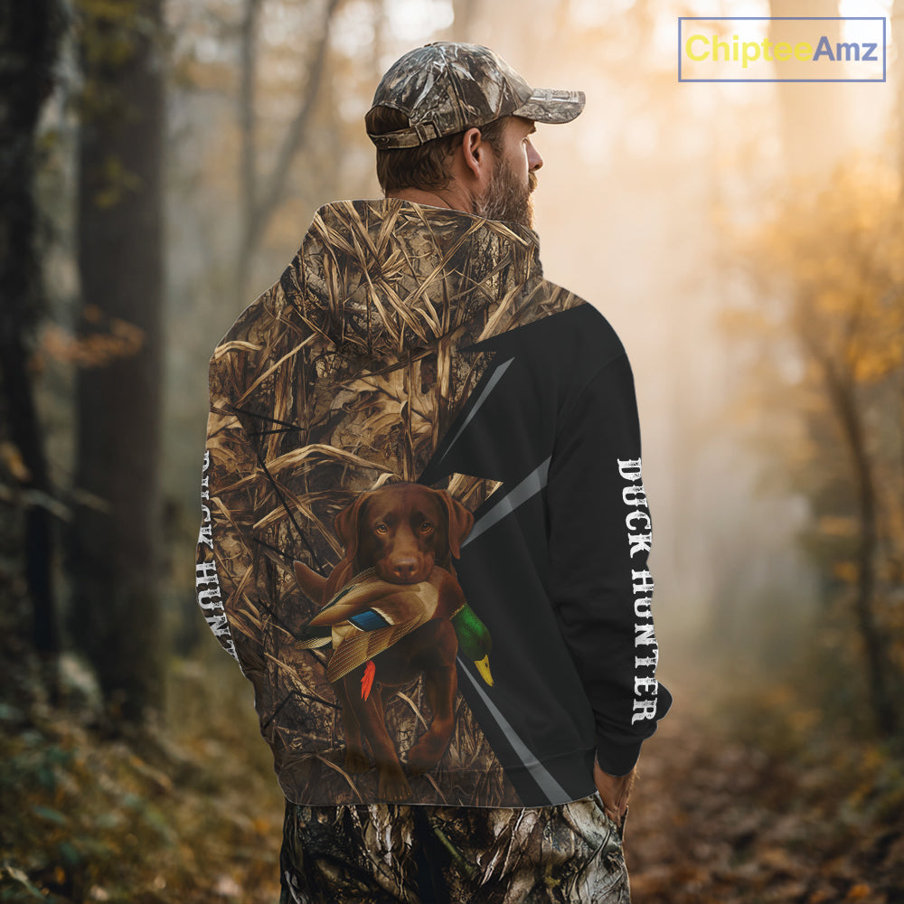 Duck Hunting Camo Shirt with Chocolate Lab – All Over Print, Perfect Gift for Waterfowl Hunters NHT243