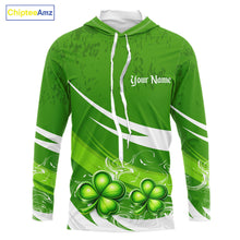 Load image into Gallery viewer, Custom St Patrick's Day Bass Long Sleeve Hooded Fishing Shirts, Bass Fishing Jerseys NHT422
