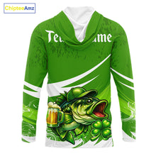 Load image into Gallery viewer, Custom St Patrick's Day Bass Long Sleeve Hooded Fishing Shirts, Bass Fishing Jerseys NHT422