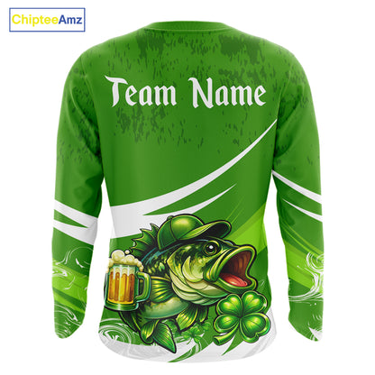 Custom St Patrick's Day Bass Long Sleeve Fishing Shirts, St Patty's Day Bass Fishing Jerseys NHT422