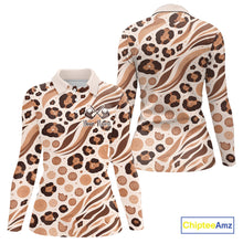 Load image into Gallery viewer, White Animal Mix Leopard Skin Prints Pattern Golf Shirts Custom Name For Womens NHT575