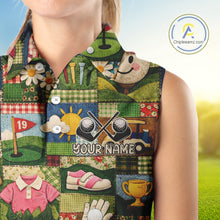 Load image into Gallery viewer, Funny Golf Patchwork Polo Shirt For Women, Personalized Womens Sleeveless Golf Polo Shirt, Vintage Quilt Golf Pattern NHT577