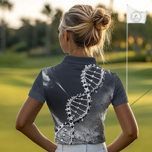 Load image into Gallery viewer, Custom Black Grey Womens Golf Polo Shirt DNA Skull Design, Personalized Name Golf Shirt, Golf Team Shirt NHT793
