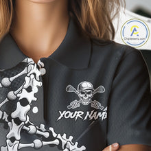 Load image into Gallery viewer, Custom Black Grey Womens Golf Polo Shirt DNA Skull Design, Personalized Name Golf Shirt, Golf Team Shirt NHT793