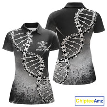 Load image into Gallery viewer, Custom Black Grey Womens Golf Polo Shirt DNA Skull Design, Personalized Name Golf Shirt, Golf Team Shirt NHT793