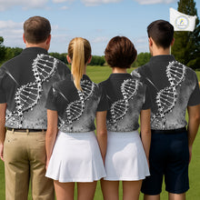 Load image into Gallery viewer, Custom Black Grey Womens Golf Polo Shirt DNA Skull Design, Personalized Name Golf Shirt, Golf Team Shirt NHT793