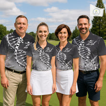 Load image into Gallery viewer, Custom Black Grey Womens Golf Polo Shirt DNA Skull Design, Personalized Name Golf Shirt, Golf Team Shirt NHT793
