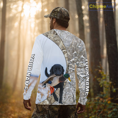 Duck Hunting Winter Camo Black Lab 3D All-Over Printed Shirt, Gift for Waterfowl Hunters NHT250