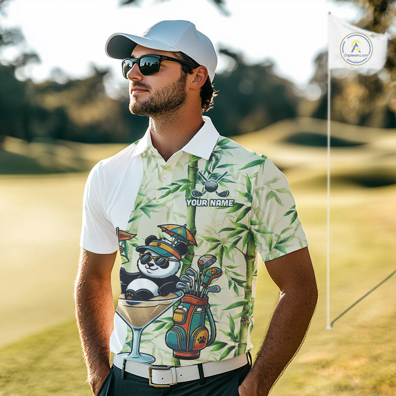 Funny Tropical Bamboo Panda Bear Apparel, Custom Name Performance Golf Jersey For Men NHT958
