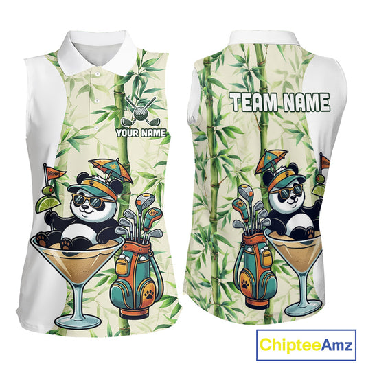 Funny Tropical Bamboo Panda Bear Apparel, Custom Name Performance Golf Jersey For Womens