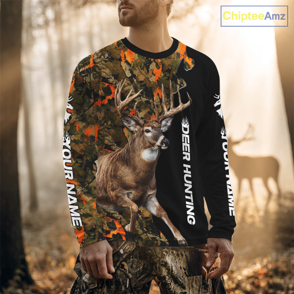 Whitetail Deer Hunting Shirt For Men Custom Blaze Orange Camo Outdoor Sports Apparel NHT1747