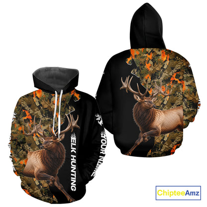 Elk Buck Hunting Shirt For Men Custom Blaze Orange Camo Outdoor Sports Apparel NHT1748