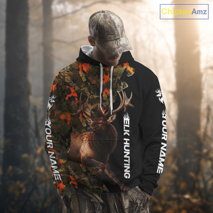 Elk Buck Hunting Shirt For Men Custom Blaze Orange Camo Outdoor Sports Apparel NHT1748