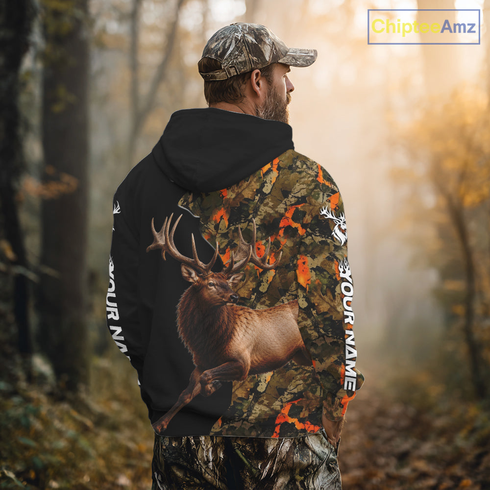 Elk Buck Hunting Shirt For Men Custom Blaze Orange Camo Outdoor Sports Apparel NHT1748