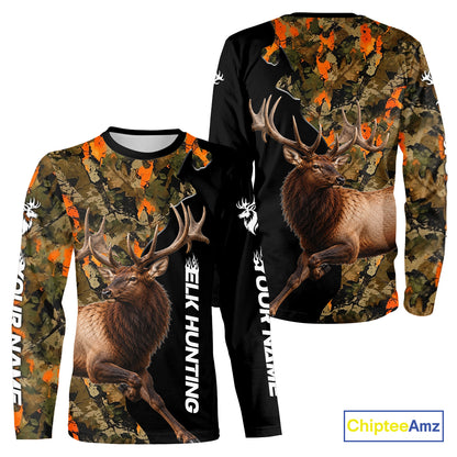 Elk Buck Hunting Shirt For Men Custom Blaze Orange Camo Outdoor Sports Apparel NHT1748