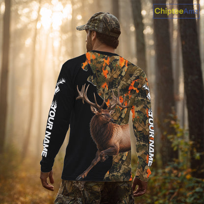 Elk Buck Hunting Shirt For Men Custom Blaze Orange Camo Outdoor Sports Apparel NHT1748
