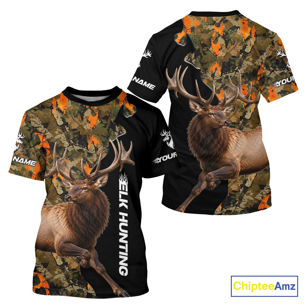 Elk Buck Hunting Shirt For Men Custom Blaze Orange Camo Outdoor Sports Apparel NHT1748