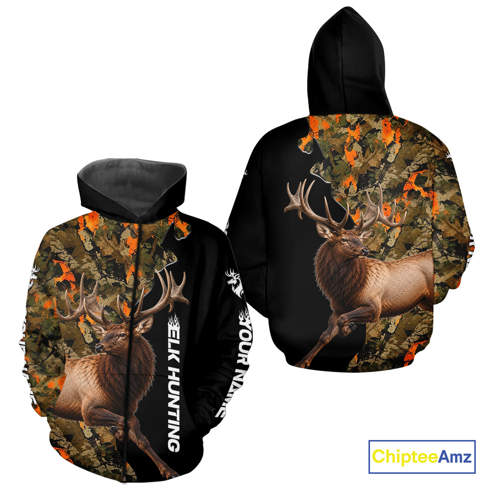 Elk Buck Hunting Shirt For Men Custom Blaze Orange Camo Outdoor Sports Apparel NHT1748