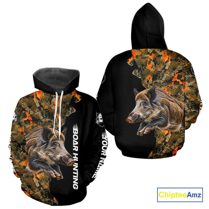 Boar Hunting Shirt For Men Custom Hog Hunting Blaze Orange Camo Outdoor Sports Apparel NHT1749