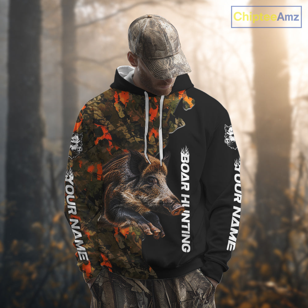 Boar Hunting Shirt For Men Custom Hog Hunting Blaze Orange Camo Outdoor Sports Apparel NHT1749