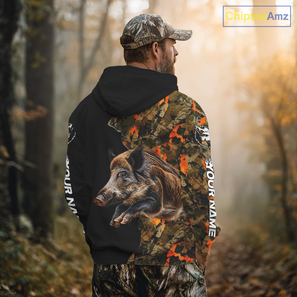 Boar Hunting Shirt For Men Custom Hog Hunting Blaze Orange Camo Outdoor Sports Apparel NHT1749