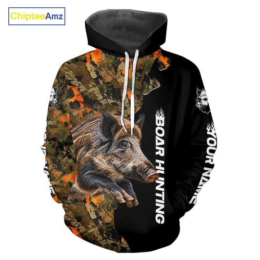 Boar Hunting Shirt For Men Custom Hog Hunting Blaze Orange Camo Outdoor Sports Apparel NHT1749