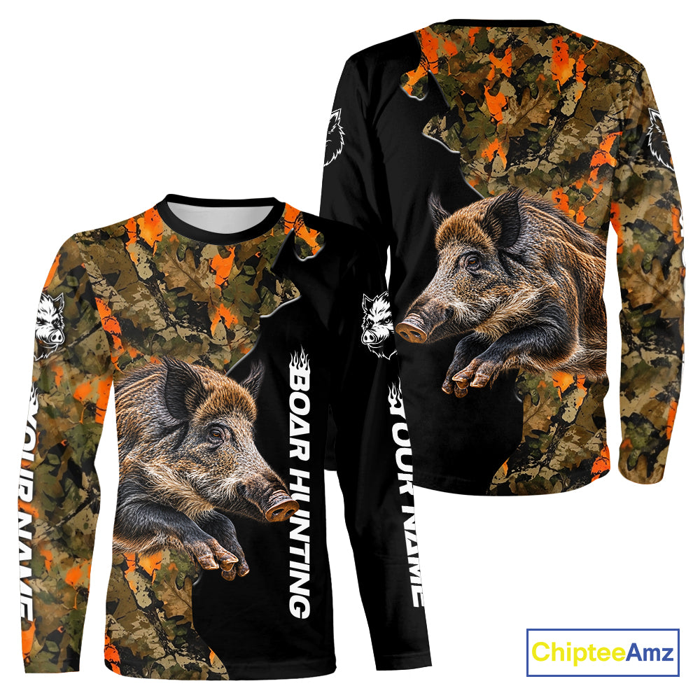 Boar Hunting Shirt For Men Custom Hog Hunting Blaze Orange Camo Outdoor Sports Apparel NHT1749