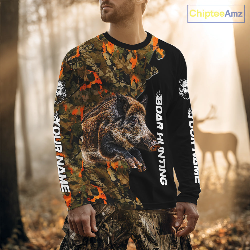 Boar Hunting Shirt For Men Custom Hog Hunting Blaze Orange Camo Outdoor Sports Apparel NHT1749
