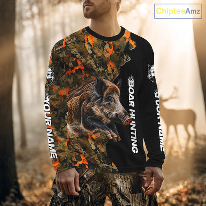 Boar Hunting Shirt For Men Custom Hog Hunting Blaze Orange Camo Outdoor Sports Apparel NHT1749