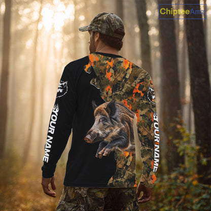 Boar Hunting Shirt For Men Custom Hog Hunting Blaze Orange Camo Outdoor Sports Apparel NHT1749