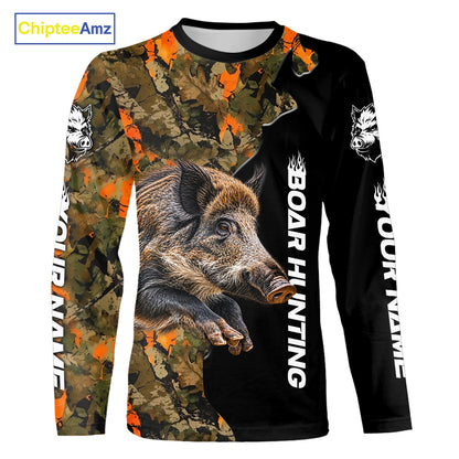 Boar Hunting Shirt For Men Custom Hog Hunting Blaze Orange Camo Outdoor Sports Apparel NHT1749