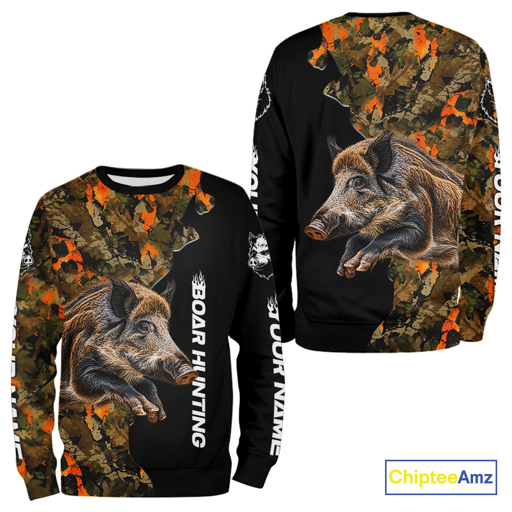 Boar Hunting Shirt For Men Custom Hog Hunting Blaze Orange Camo Outdoor Sports Apparel NHT1749