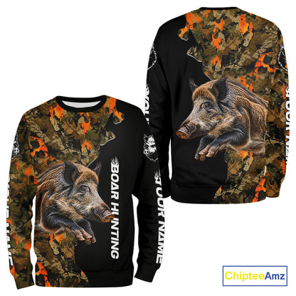 Boar Hunting Shirt For Men Custom Hog Hunting Blaze Orange Camo Outdoor Sports Apparel NHT1749