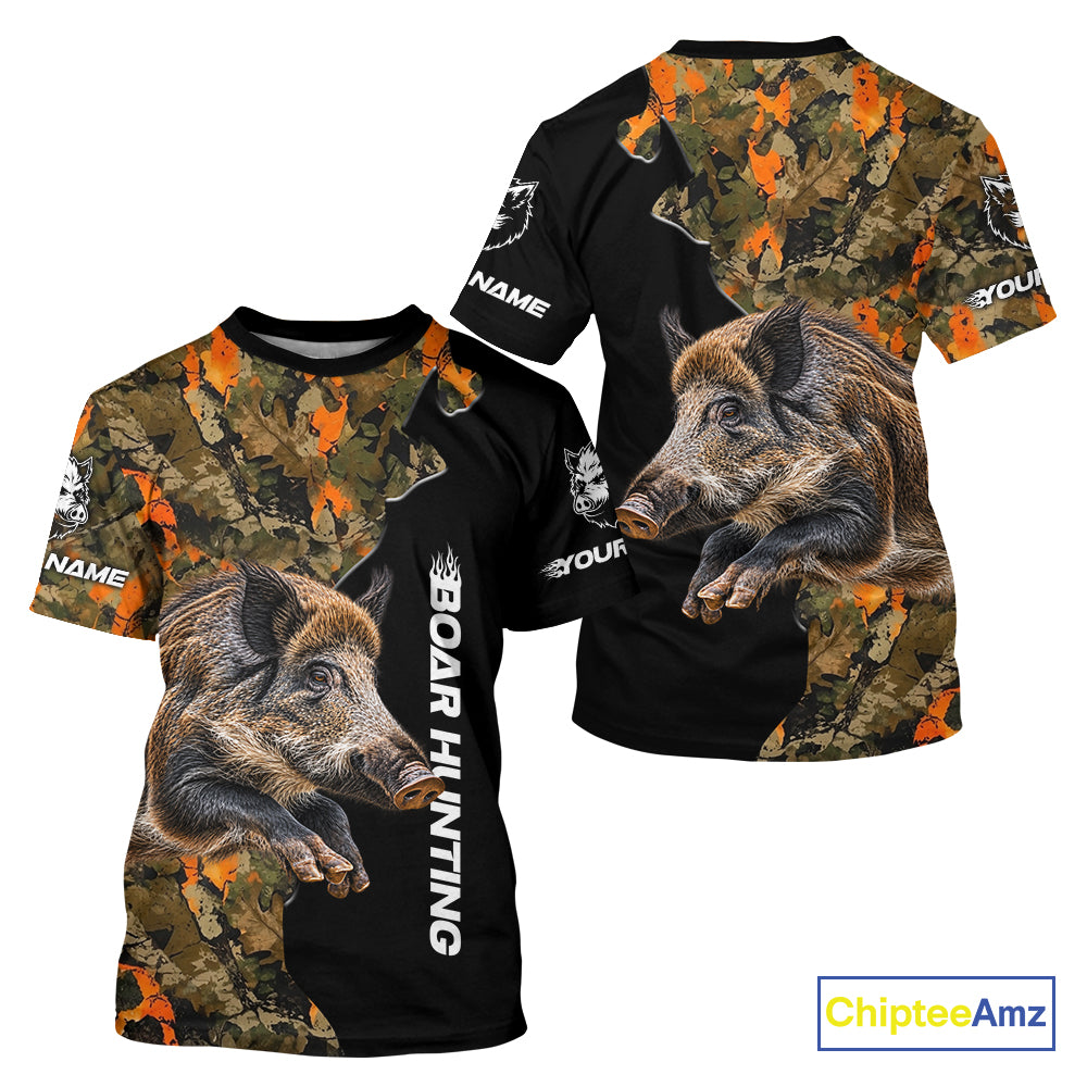 Boar Hunting Shirt For Men Custom Hog Hunting Blaze Orange Camo Outdoor Sports Apparel NHT1749