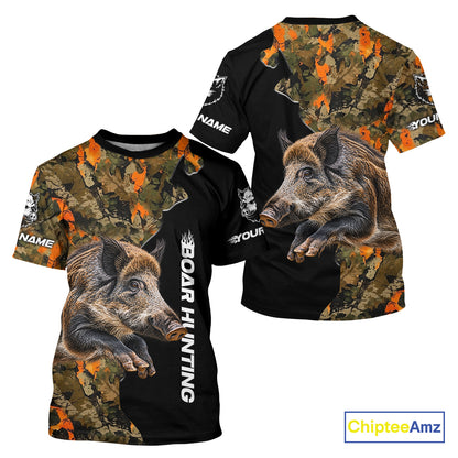 Boar Hunting Shirt For Men Custom Hog Hunting Blaze Orange Camo Outdoor Sports Apparel NHT1749