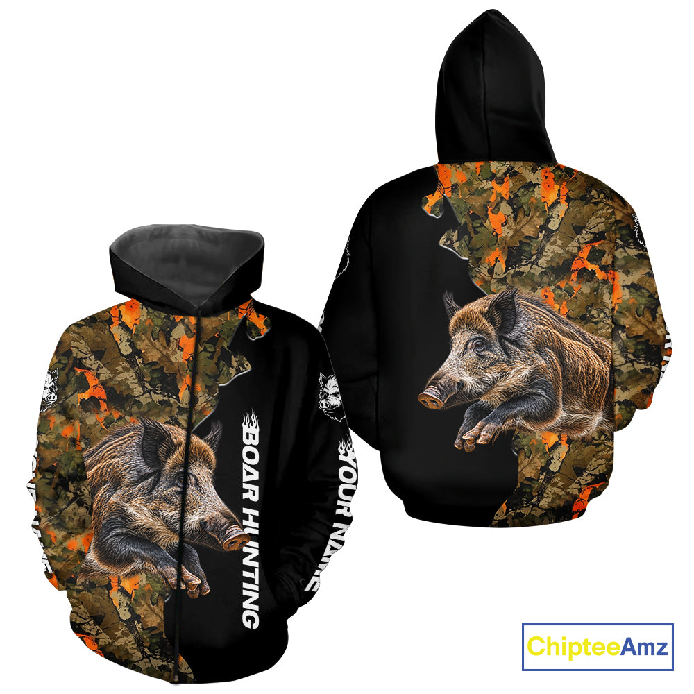 Boar Hunting Shirt For Men Custom Hog Hunting Blaze Orange Camo Outdoor Sports Apparel NHT1749