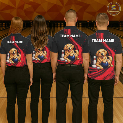 Golden Retriever Bowling Shirt Custom Name Black Red Personalized Team Jersey Gift For Men NHT1271