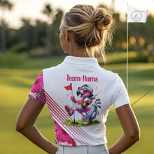 Load image into Gallery viewer, Custom Flamingo Funny Womens Golf Polo Shirt – Personalized Tropical Flower Design NHT595