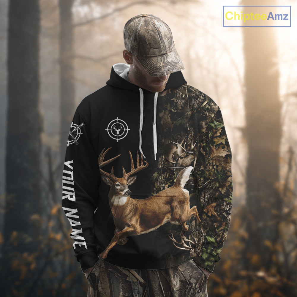 Deer Hunting Big Buck Jumping Camouflage Brown Black Custom Name, Deer Hunting Gift NHT1588