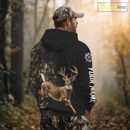 Deer Hunting Big Buck Jumping Camouflage Brown Black Custom Name, Deer Hunting Gift NHT1588