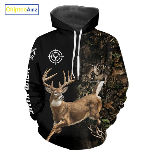 Deer Hunting Big Buck Jumping Camouflage Brown Black Custom Name, Deer Hunting Gift NHT1588
