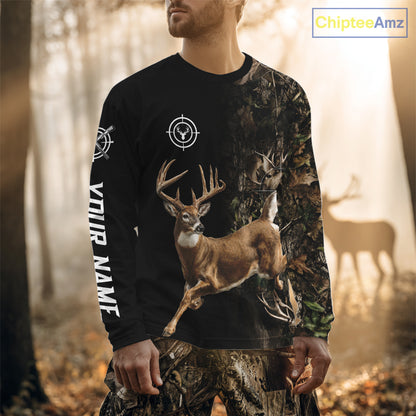 Deer Hunting Big Buck Jumping Camouflage Brown Black Custom Name, Deer Hunting Gift NHT1588