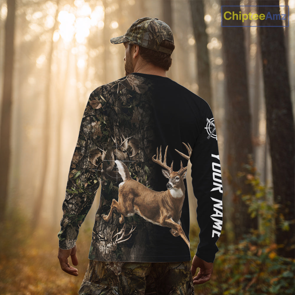 Deer Hunting Big Buck Jumping Camouflage Brown Black Custom Name, Deer Hunting Gift NHT1588
