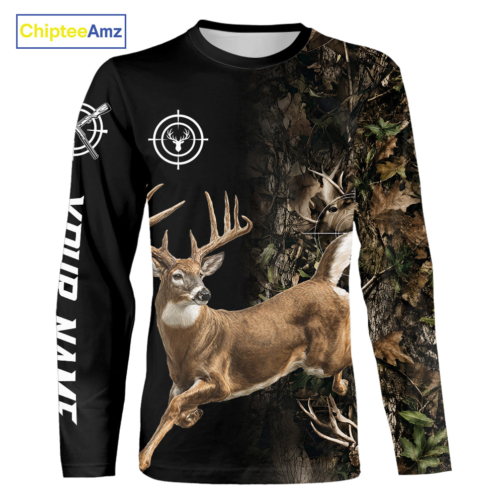 Deer Hunting Big Buck Jumping Camouflage Brown Black Custom Name, Deer Hunting Gift NHT1588
