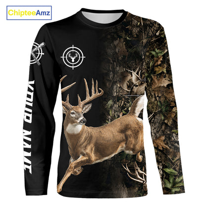 Deer Hunting Big Buck Jumping Camouflage Brown Black Custom Name, Deer Hunting Gift NHT1588