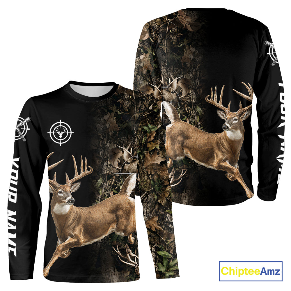 Deer Hunting Big Buck Jumping Camouflage Brown Black Custom Name, Deer Hunting Gift NHT1588
