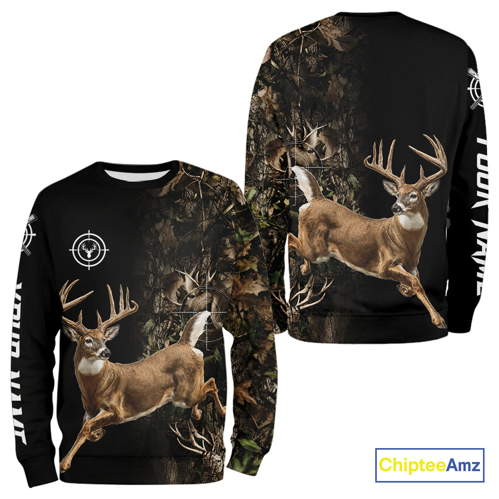 Deer Hunting Big Buck Jumping Camouflage Brown Black Custom Name, Deer Hunting Gift NHT1588