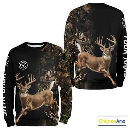 Deer Hunting Big Buck Jumping Camouflage Brown Black Custom Name, Deer Hunting Gift NHT1588