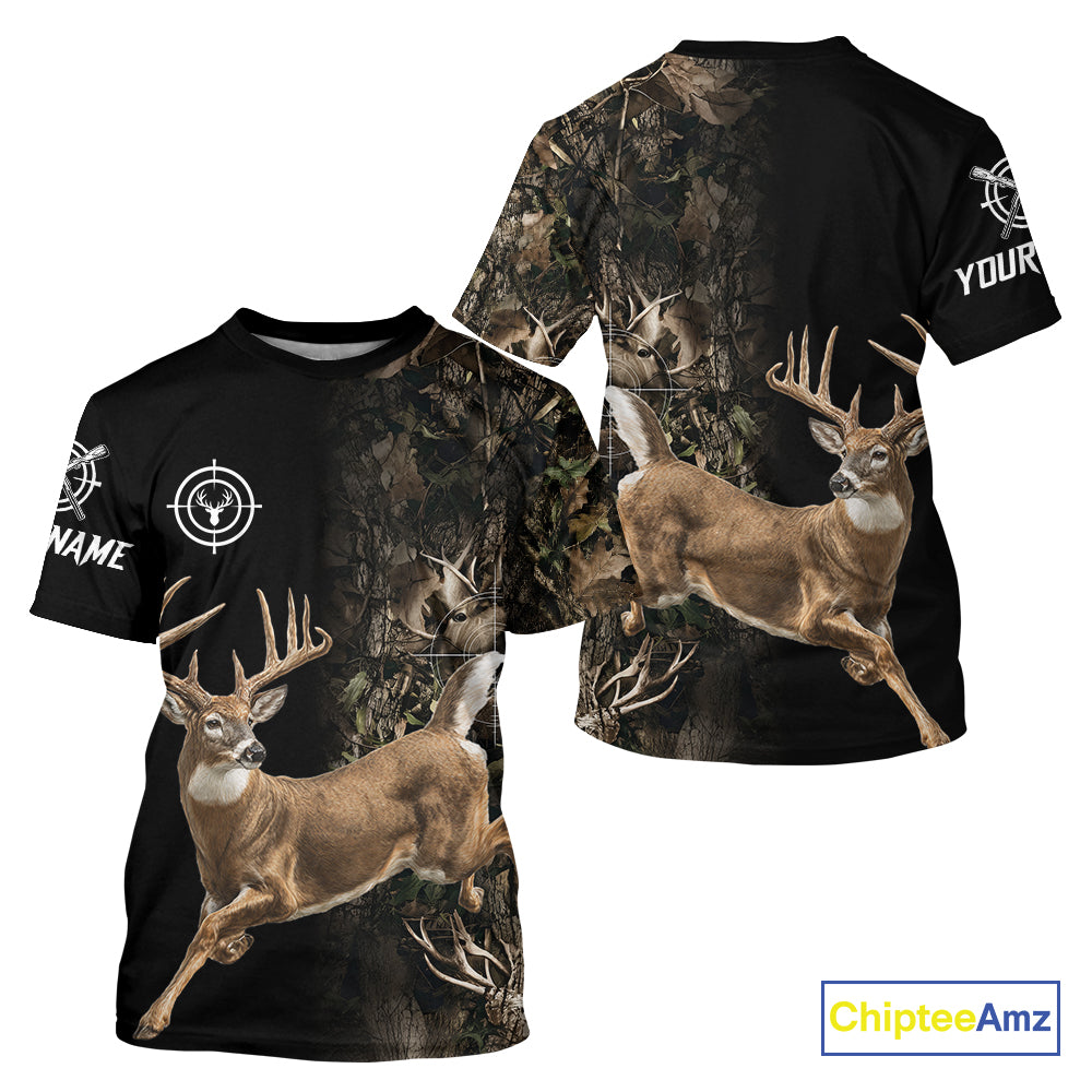 Deer Hunting Big Buck Jumping Camouflage Brown Black Custom Name, Deer Hunting Gift NHT1588